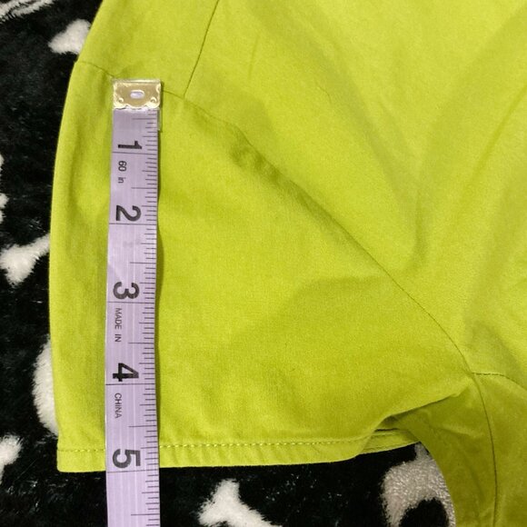 WORTHINGTON Chartreuse green short-sleeve button-down shirt MEDIUM LARGE blouse - Picture 10 of 14